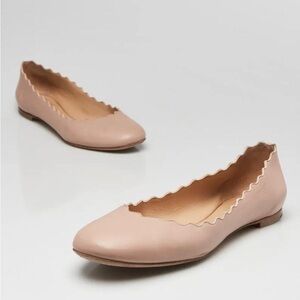 New Chloe Lauren Scalloped Leather Ballet Flats in Pink Tea